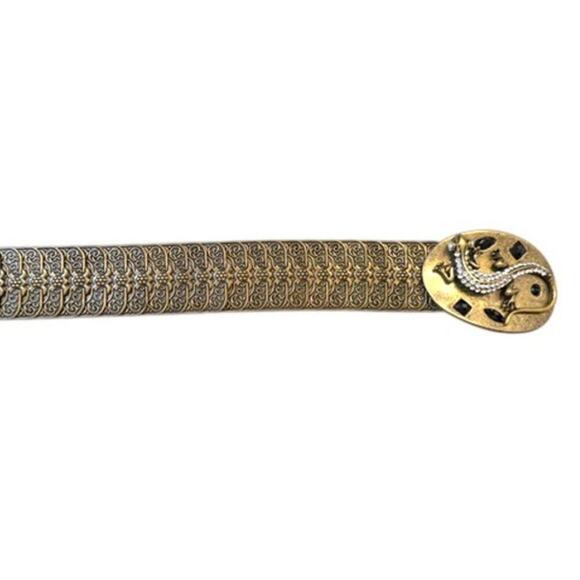 Ornate Gold-Tone Lizard Buckle Filigree Stretch Belt Rhinestone Y2K main image 5